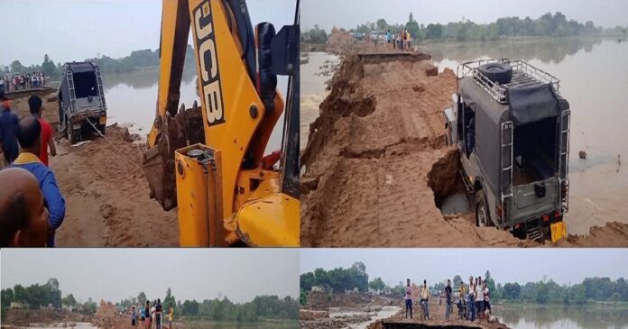 पहले एप्रोच रोड ध्वस्त, अब एक सप्ताह में दूसरी बार बह गया चीर नदी का डायवर्जन