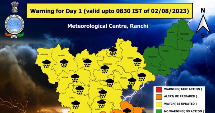 झारखंड में 5 दिनों तक होगी जबरदस्त बारिश, कहीं ऑरेंज तो कहीं येलो अलर्ट जारी